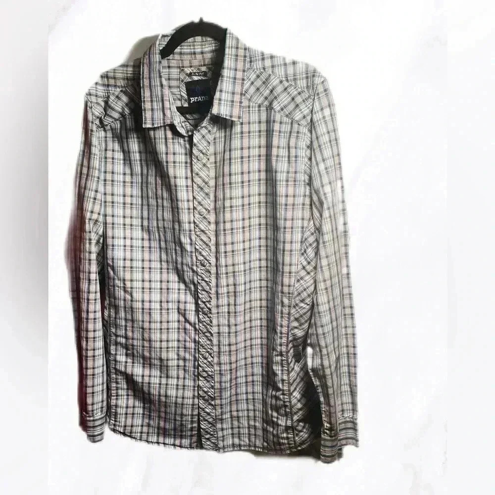 Prana  slim fit western style button down snap button long sleeve shirt L